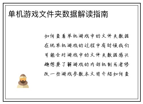 单机游戏文件夹数据解读指南