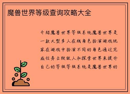 魔兽世界等级查询攻略大全